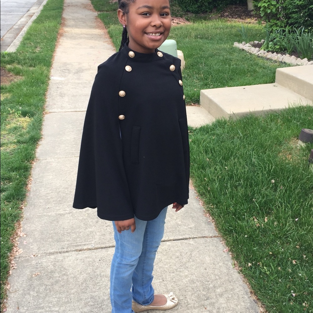 Girls Poncho-Navy Blue with Gold Buttons